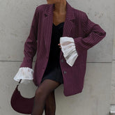 Lace Bell Sleeve Loose Casual Striped Blazer - kinko